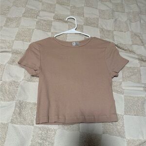 Tan Short Sleeve Crop Top